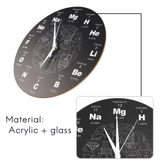 Horloge Murale Tableau Périodique Des Éléments - Éducative, Silencieuse, 30 Cm, Parfaite Pour La Classe Ou Le Bureau