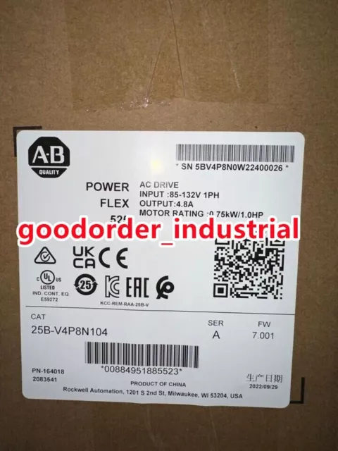 New Factory Sealed AB 25B-V4P8N104 SER A  PowerFlex 525 AC Drive 0.75kW 1Hp