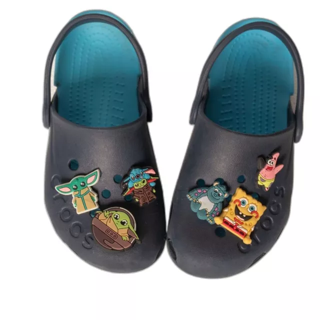 CROCS with spongebob, star wars, children size 12 blue aqua jibbitz