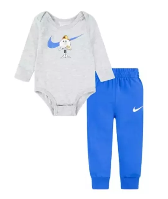 NEW Nike Baby Boy Baseball Print Bodysuit & Pants 2-Piece Set 24-Month Blue Gray 2