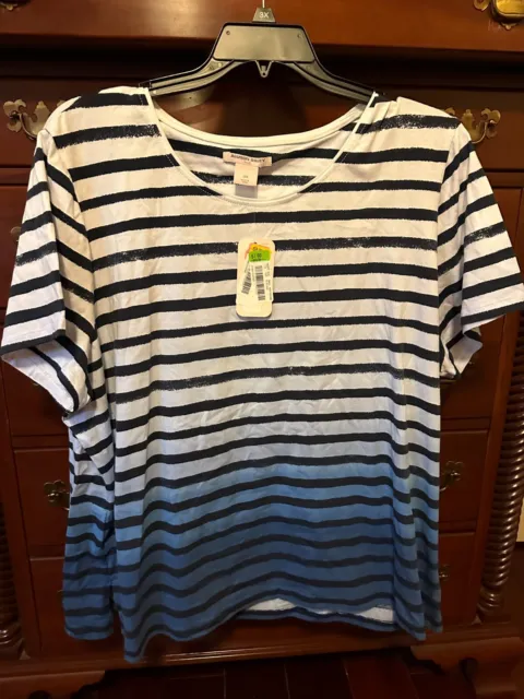 NWT Allison Daley Blue/White Striped T-Shirt Cotton/Spandex Top Size 3X