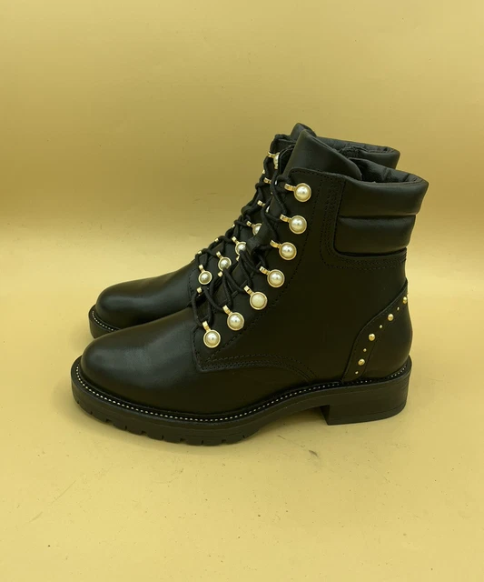 NEW DUNE LADIES PEARLEY PEARLISE Black Ankle Biker Boots Shoe Size