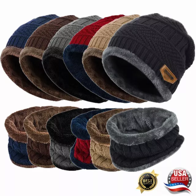 Mens Womens Winter Baggy Slouchy Knit Warm Beanie Hat & Scarf Ski Skull Cap Lot