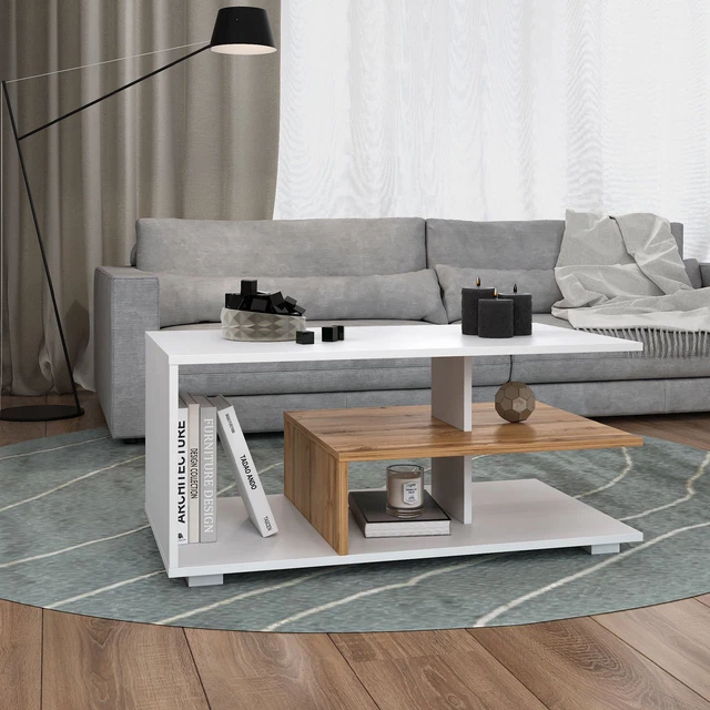TABLE BASSE DESIGN Bois d'Appoint Blanc Moderne Table de Salon Chêne ...