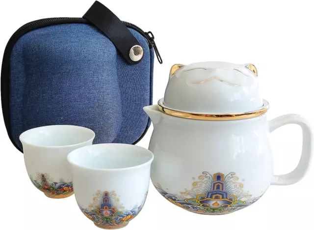 Portable Ceramic Tea Cup Set: Lucky Cat Porcelain Teapot Set with Handle - Tea S