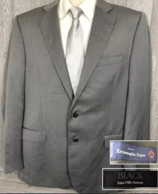 Saks Fifth Avenue Black x Ermenegildo Zegna Grey Wool Silk Sport Coat 44R (t4)