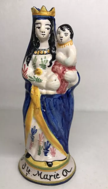 Belle Statue Sainte Marie Vierge À L'enfant AP Porquier Beau  Quimper H 20 Cm