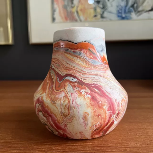 Nemadji Swirl Clay Art Pottery Vase Signed Amazing Color