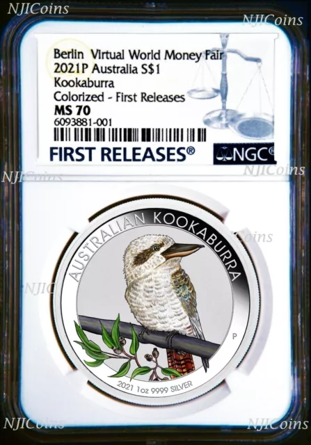 2021 Berlin Show Virtual WMF Australia Kookaburra Silver NGC MS70 1oz $1 Coin FR