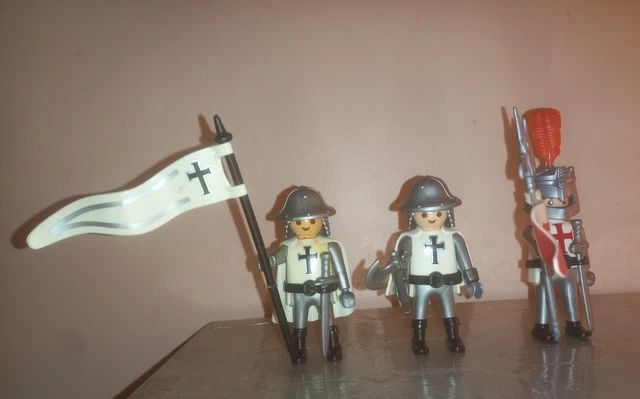 Playmobil 3261 – Chevalier Croisé Chromé Avec Chariot – Vintage Médiéval – Très Bon état