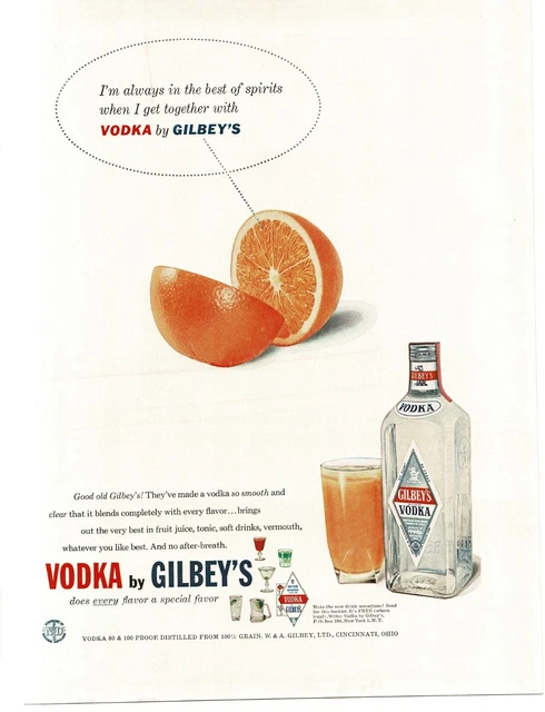 1956 Gilbey's Vodka sliced orange Vintage Print Ad
