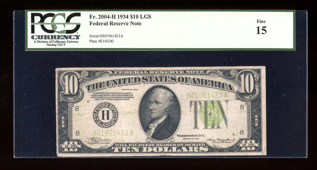 DBR 1934 $10 LGS FRN St. Louis Fr. 2004-Hlgs PCGS 15 Serial H01961423A