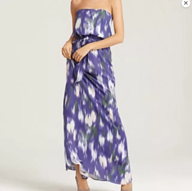 Anthropologie SHOSHANNA Monet Purple Print Strapless Silk Dress Sz 4, MSRP $389 2
