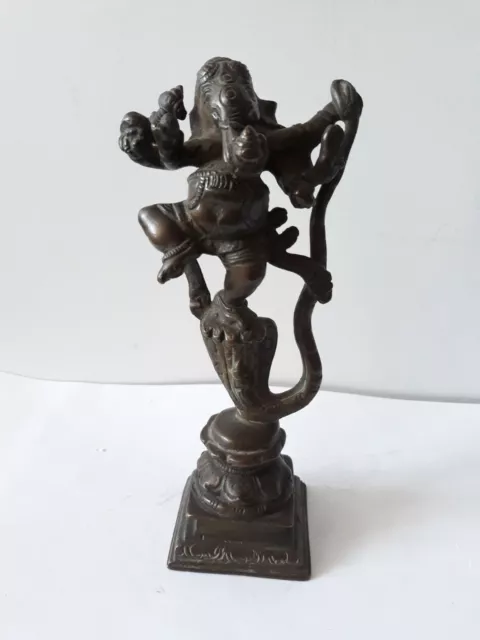 20.3cm Bronze Ganesha Statue Lord Ganesh Dansant Sur Serpent Main Sculpté Idol