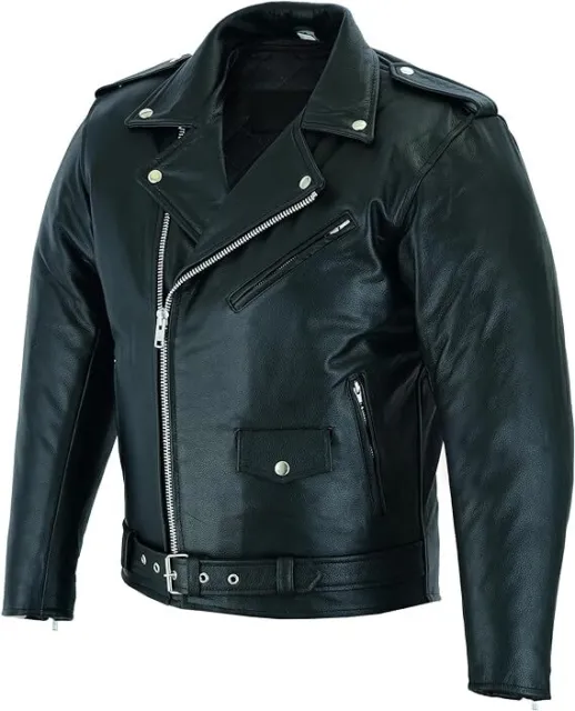 Men's Motorcycle Brando Leather Jacket 100% Genuine Real Soft Distressed Zip Up