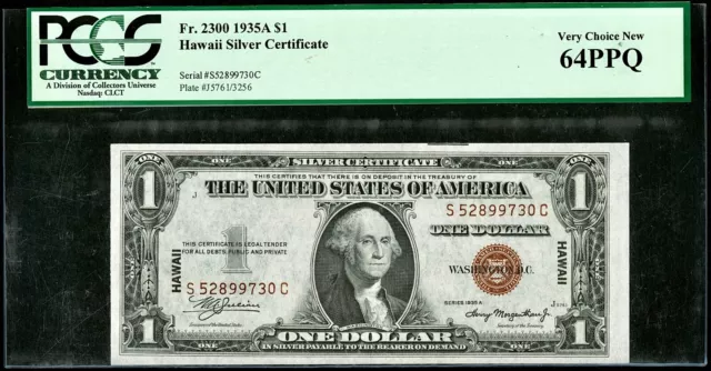 1935A Hawaii WWII Emergency Issue Silver Certificate PCGS 64 PPQ Great Color!