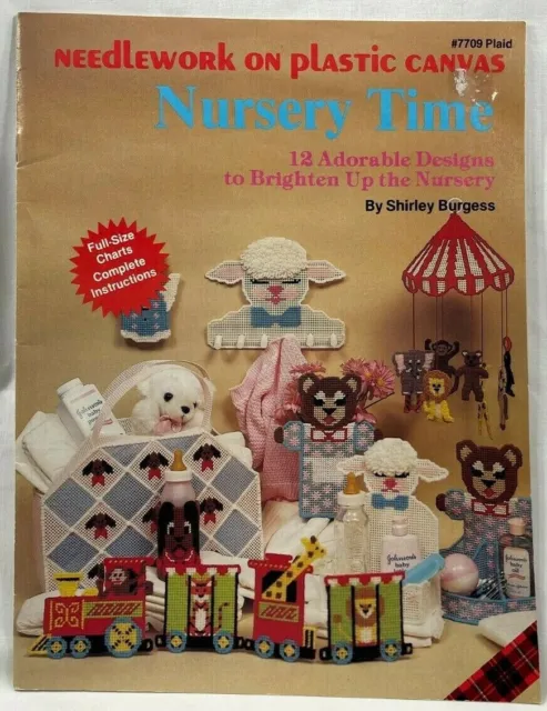 1983 Libro de patrones de lona de plástico a cuadros Nursery Time 7709 12 diseños vintage 8958