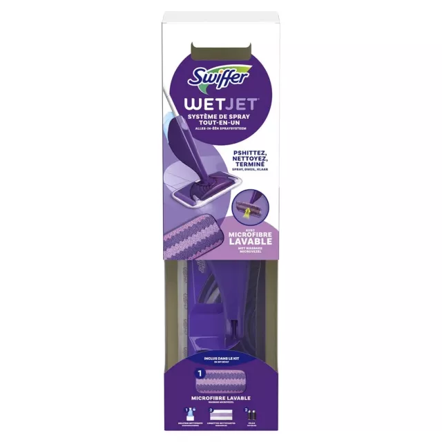 Swiffer WetJet | Kit Complet | Balai + 2 Recharges Lingettes + Bouteille + Piles