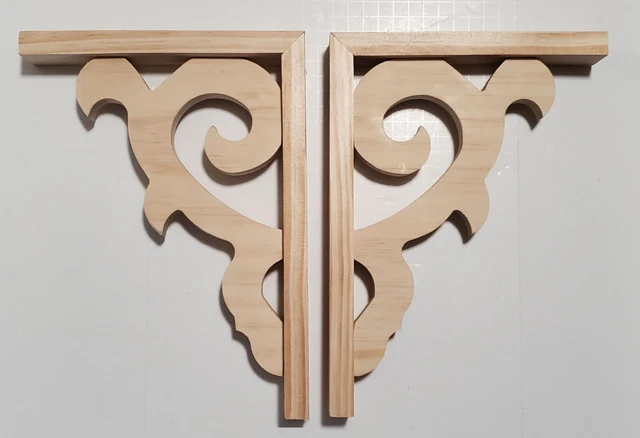 Pair of Unfinished Pine Wood Corbels Shelf Brackets Rustic Farmhouse #32
