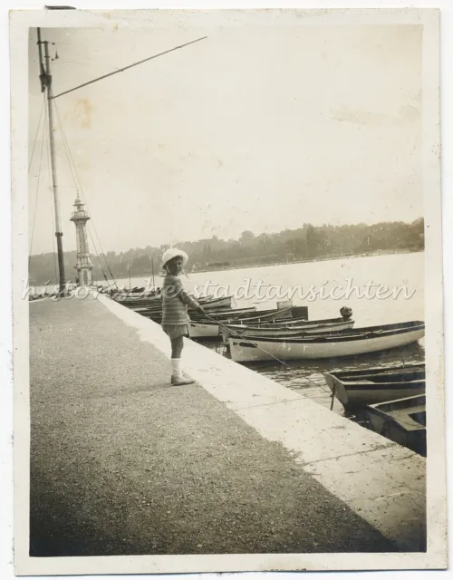 Genf 1928 - Bambino IN Porto Che Pesca - Barche Kai - Vecchia Foto 1920er