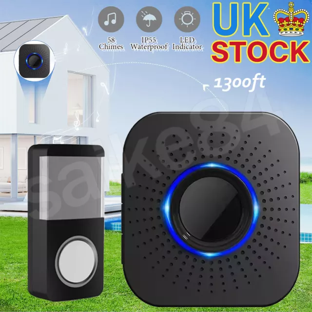 Wireless Doorbell Waterproof 1300ft Long Range Wall Plug-in Door Bells 58 Chimes