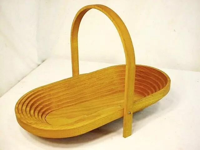 Collapsible Wooden Basket Oval Bowl Trivet Handcrafted 16" Farmhouse Fruit Bread