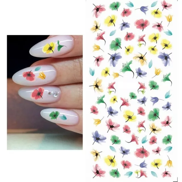 Nail Art Water Decals Transfers Stickers Spring Flowers Floral Fern Leaf (425)