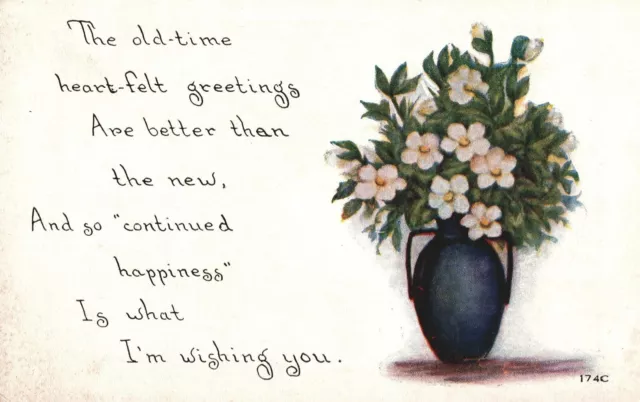 Vintage Postcard Good Wishes Greeting Card With Flower And Vase Early D/Back