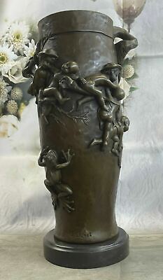 Handmade European Bronze Sculpture Signed Hot Cast Figural Vase Urn Marble Deal