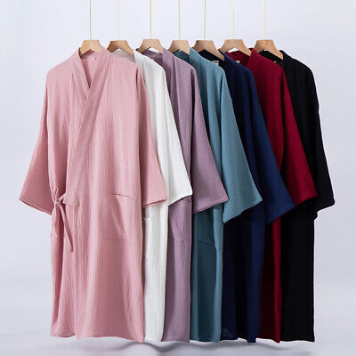 Japanese Women Cotton Yukata Pajamas Robe Gown Kimono Bathrobe Sleepwear Lace Up