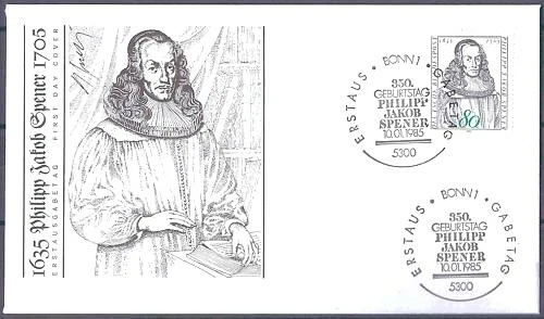 BRD 1985: Philipp Jakob Spener! FDC Nr. 1235 mit den Bonner Sonderstempeln! 156