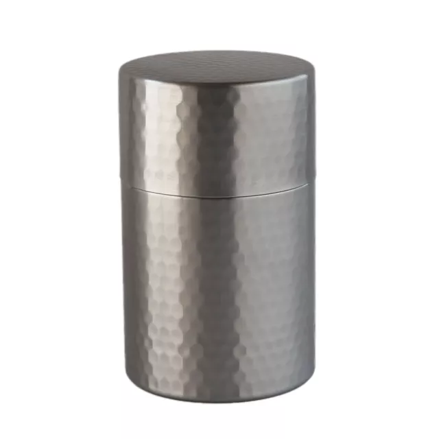 Japanese Stainless Steel Tea Caddy Canister 100g / 3.5oz Hammered Pattern Silver