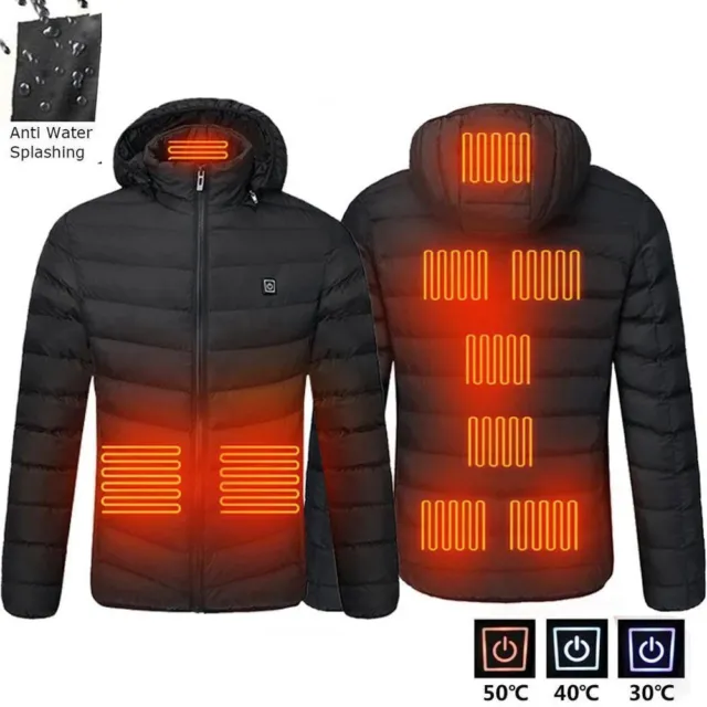 Men 9 Areas Heated Jacket USB Electric Heating Thermal Coat Cotton Jacket