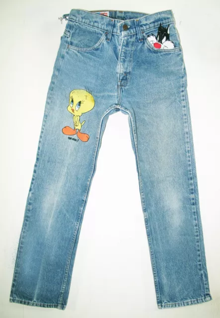 HOT VTG 80s LEVI'S 519 TOO CUTE LOONEY TUNES TWEETY PATCH Jeans 30x29 *Fit 27x28 2