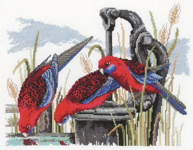 Country Threads Crimson Rosellas Cross Stitch Kit 26 x 34cm 14ct Aida #FJ-1025