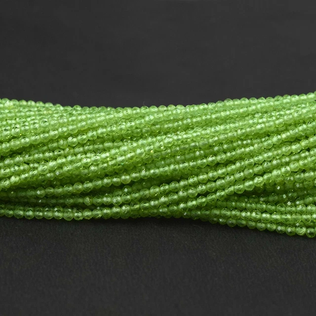 AAA++ Peridot Facettes 3-4mm Gemstone Jewelry Making Rondelles Perles 12.5"...