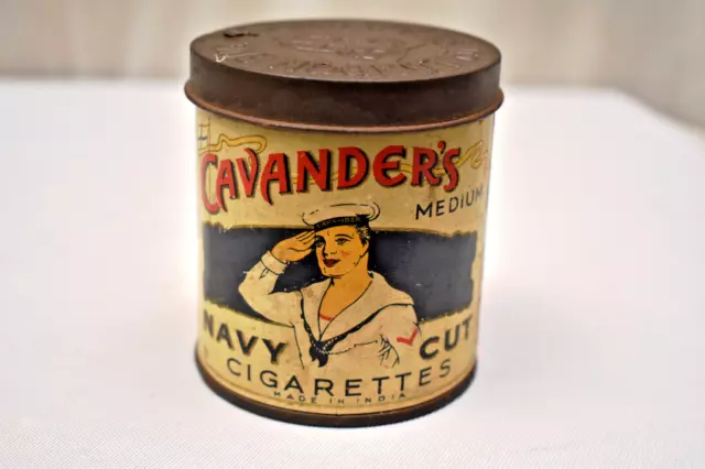 Vintage Cavender's Medium Navy Cut Cigarettes Tin Box Empty Advertising Label" 3