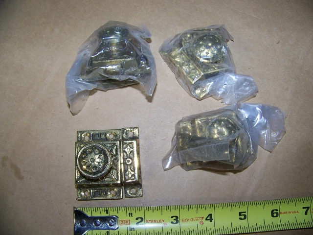 Victorian Ornate  Brass Door Cupboard Cabinet Latch Bolt  Lot of 4 NOS
