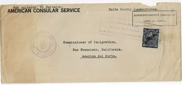 Salvador 1925 Official stamp on cover from the American Consulate