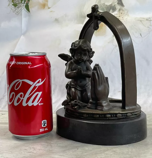 Bronce Escultura Art Déco con Alas Ángel Religion Obra Estatuilla De Estatua
