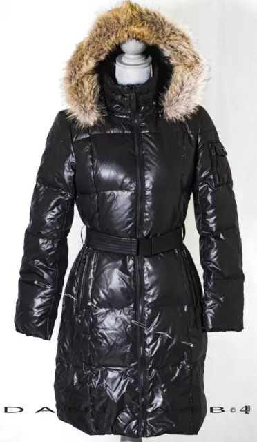 Marc New York Abbie Fur Trimmed Hood Belted Coat Down Jacket Puffer Black S 2