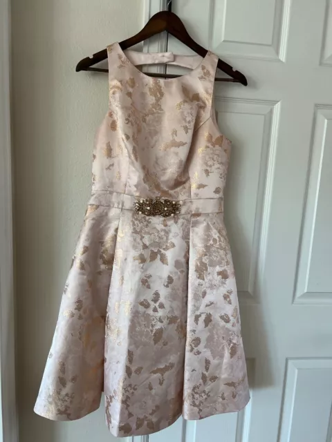 Eliza J Pink Brocade Dress - Jeweled waist - size 10