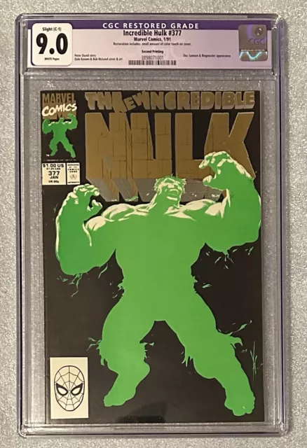Incredible Hulk #377 CGC 9.0 Restored 2nd Print 1st Professor Hulk Marvel Comic