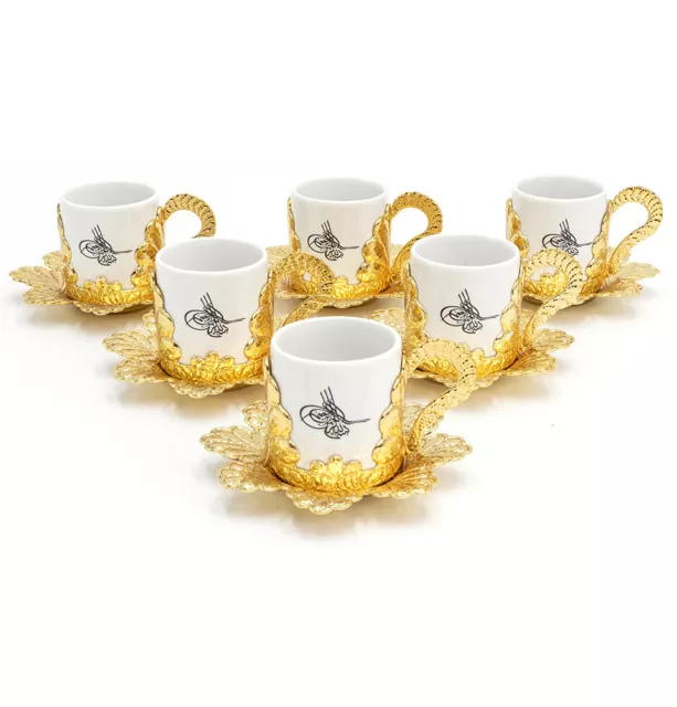 Turkish Luxury 6 Piece Coffee Cup Set | Ottoman Style with Tughra Artwork - Gold