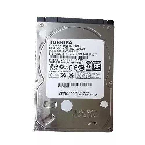 Toshiba MQ01ABD032 320GB 5400RPM SATA 2.5" Laptop Internal Hard Disk Drive