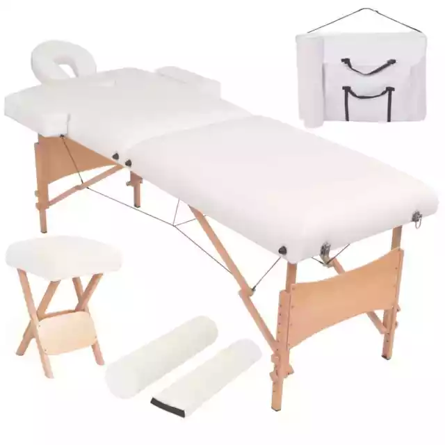 Table de massage pliable et tabouret 10 cm d'Ã©paisseur Blanc