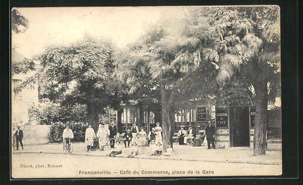 CPA Franconville, Café du Commerce, place de la Gare