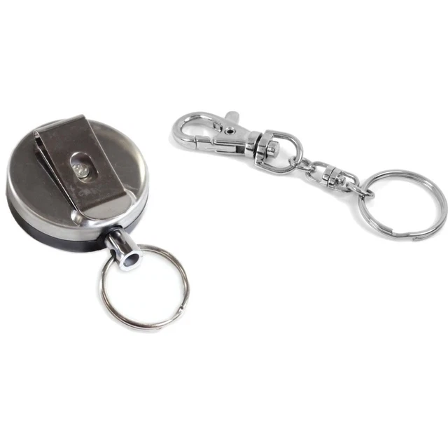Metal Retractable Badge Reel Holder Steel Cord Belt Clip key Ring Kit
