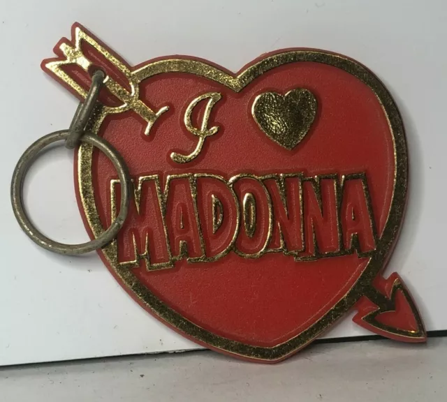 Vintage 1980's Madonna Keyring I love Madonna Slogan 51 x 58 mm