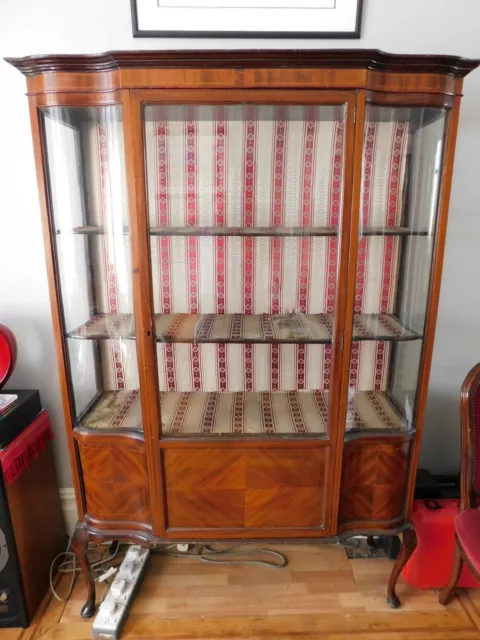 Antique Edwardian Ornate Curved Glass Display Cabinet